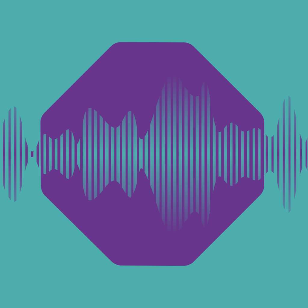 sound waves on a blue and purple Trio branded background