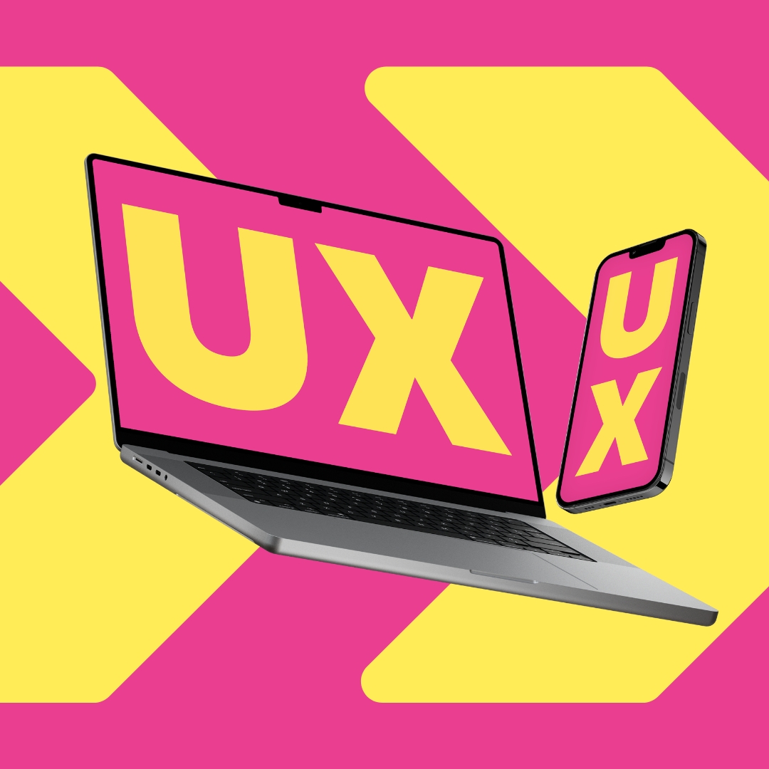 Open lMacBook and iPhone with Trio Media branded UX text