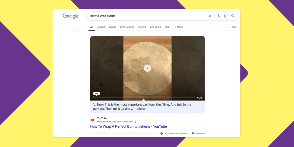 AI Overview result for the search query ‘How to wrap a burrito.’