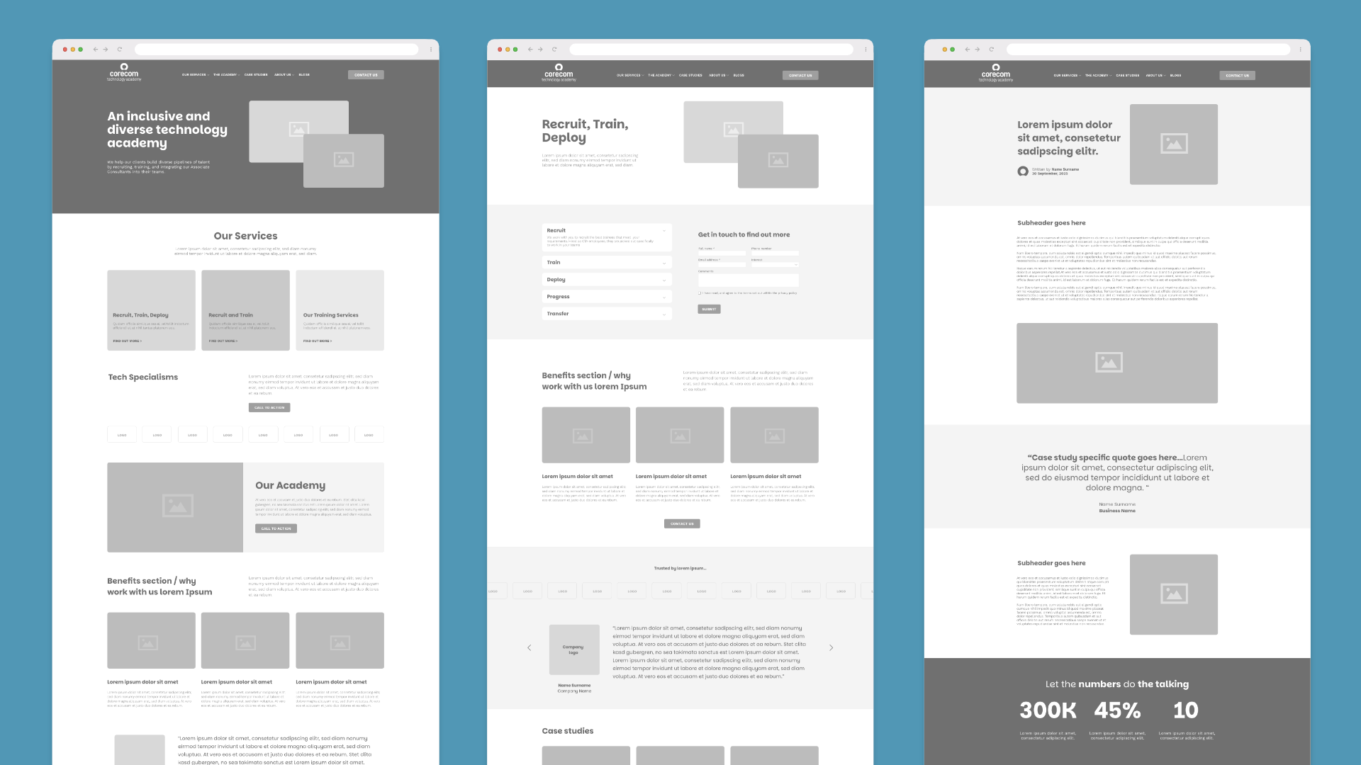 Corecom wireframes