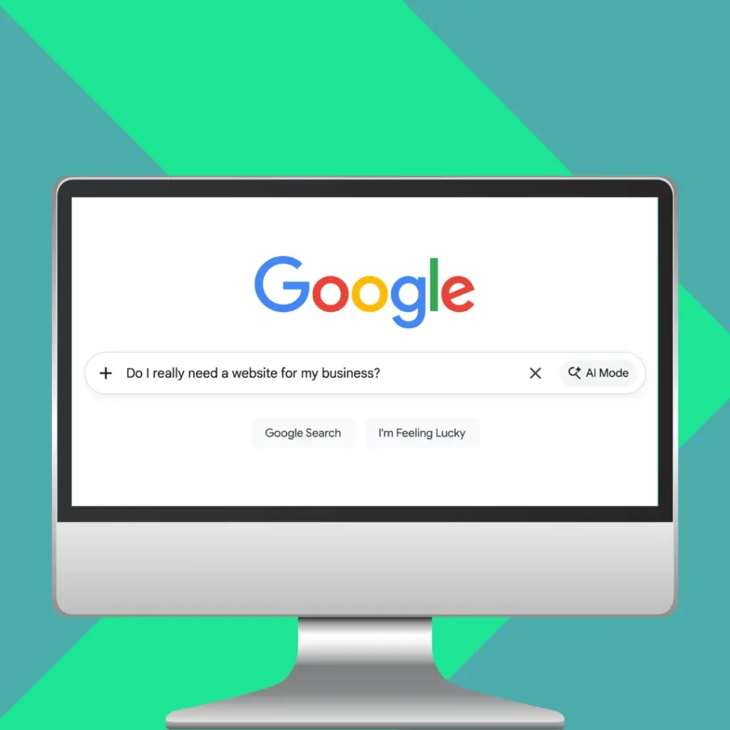 Computer monitor displaying Google search page with query Do I really need a website for my business?