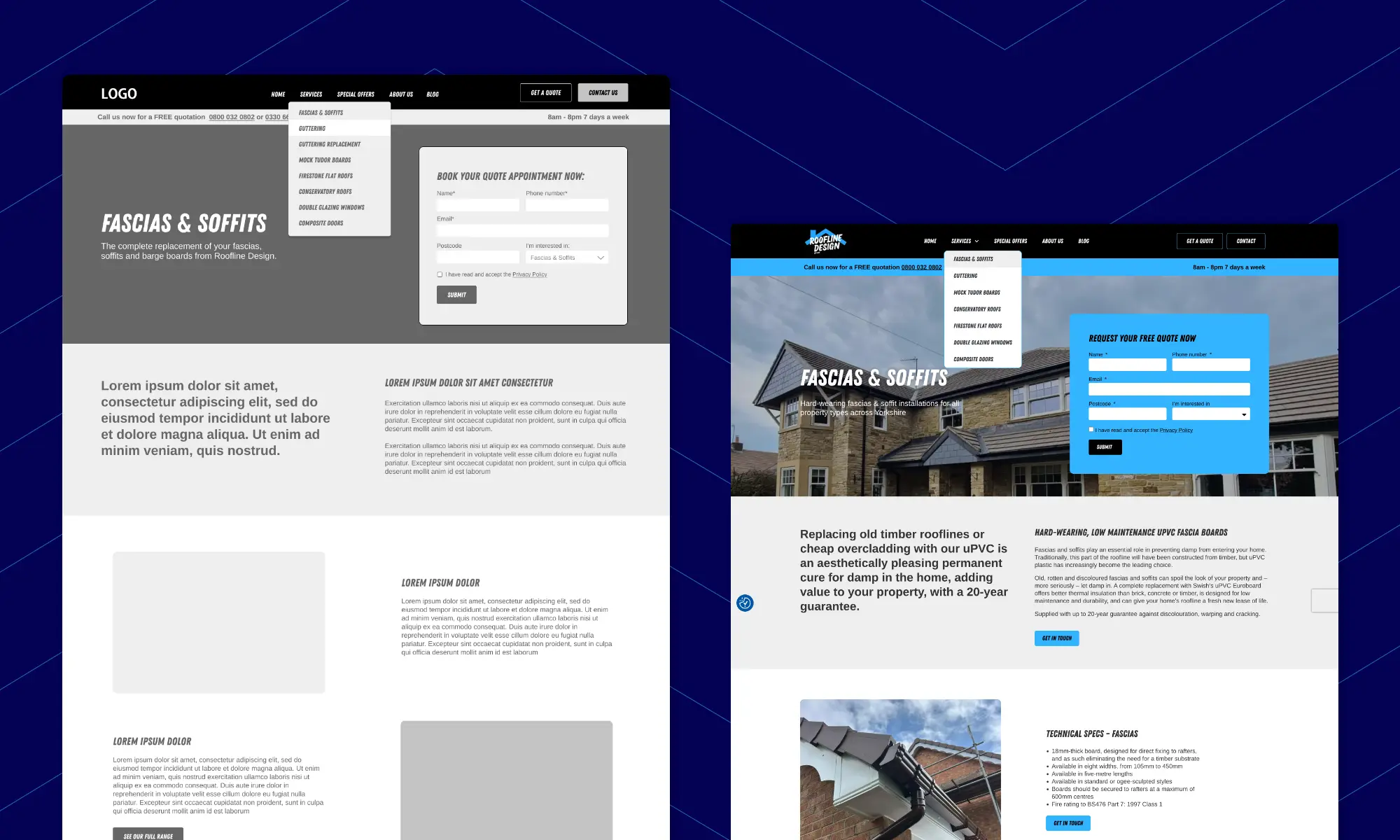 example of wireframe and final web page